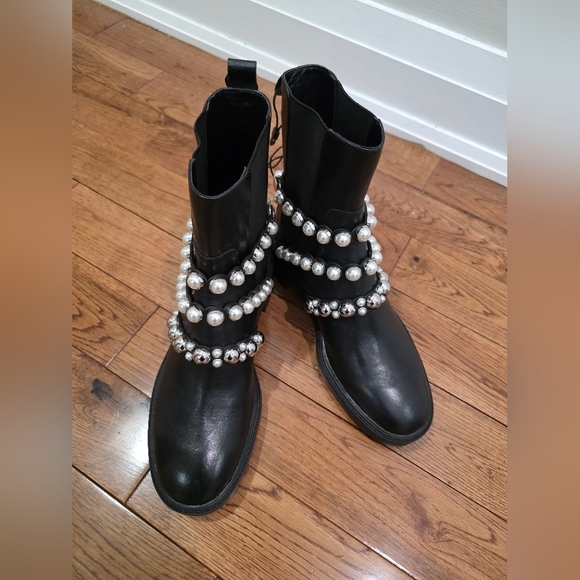 Zara Pearl Strap Black Leather Chelsea Boots Blogger Fav 38 - Picture 4 of 16